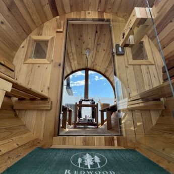 6 person barrel sauna with porch