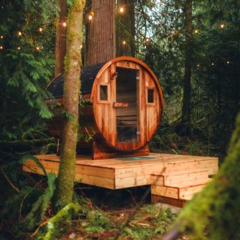 outdoor forest barrel sauna