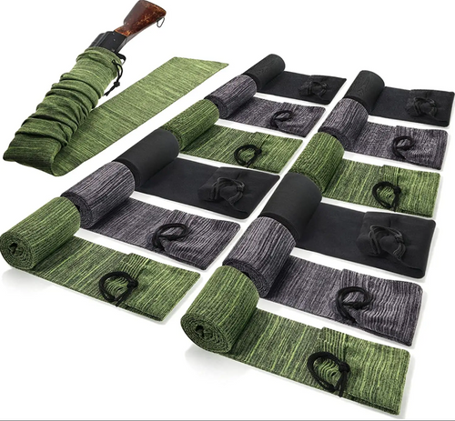 54 Inch Gun Socks - Available in 3 Colors: Black, Grey, Green. These gun socks are 54 inches in length and designed to protect firearms from scratches, dust, and moisture. Available in three colors: black, grey, and green. Ideal for storing and transporting rifles and shotguns.