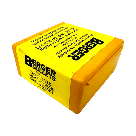 Berger 6 mm 105 Grain Very Low Drag (VLD) Hunting Rifle Bullet - 100 Pack