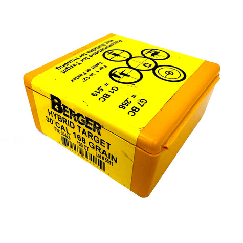 Berger 30 Caliber 168 Grain Hybrid Target Rifle Bullet - 100 Pack Shooting Accessories Berger G-TEN