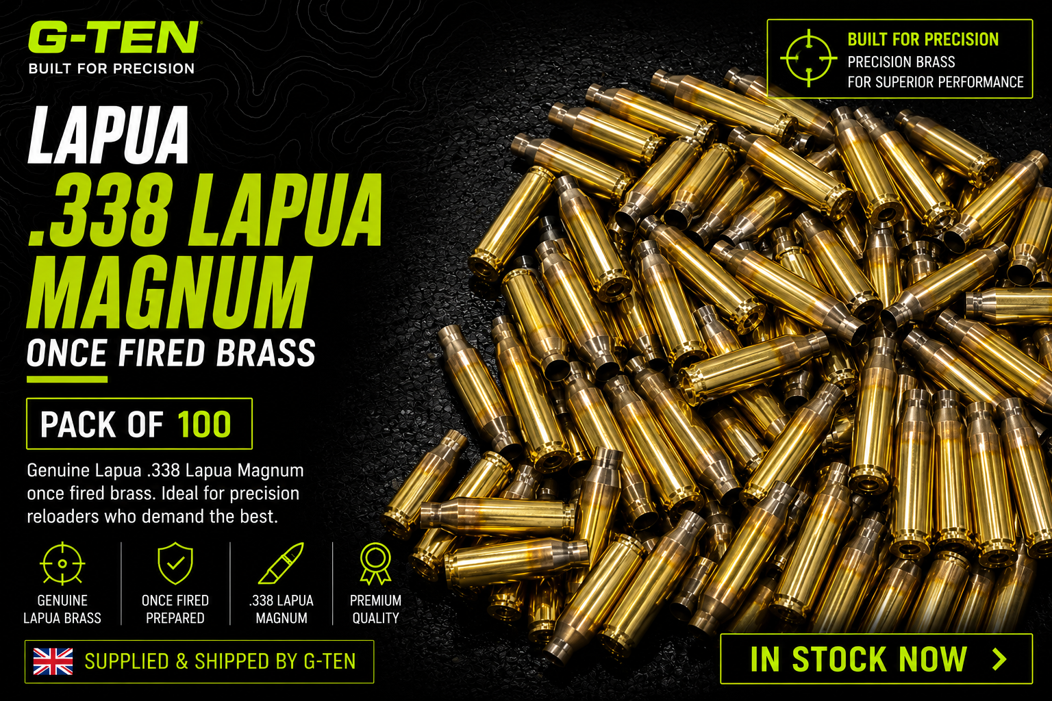 Lapua .338 Lapua Magnum Once Fired Brass – Premium Quality for Precision Reloading