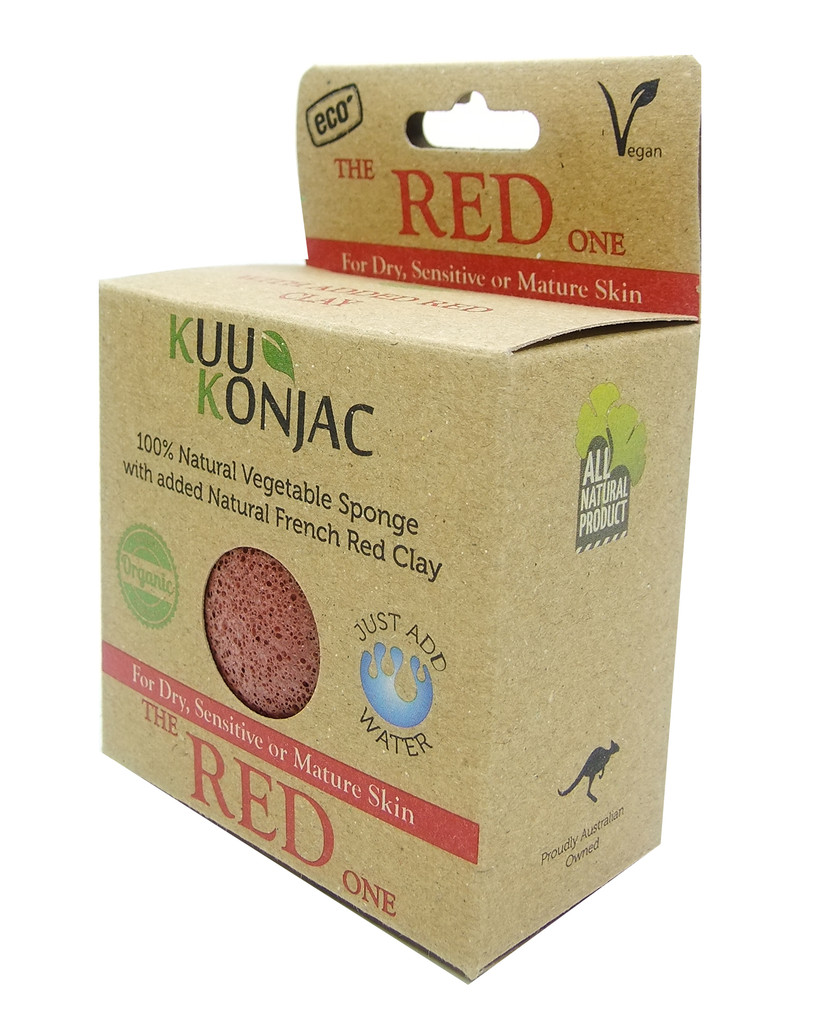 KUU Konjac Sponge with French Red Clay : Dry, Sensitive and/or Mature Skin