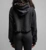 AFFLICTION | Requiem Frost L/S Crop Hoodie | Black Lava Wash