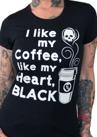 PINKY STAR | I Like My Coffee Like My Heart Women's Tee | Black