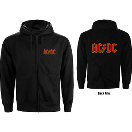 AC/DC | Logo Back Print Zip Hoodie | Black