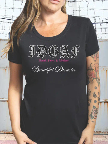 BEAUTIFUL DIASTER | IDGAF Scoop S/S Tee | Black