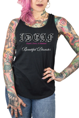 BEAUTIFUL DISASTER | IDGAF Laceback Tank | Black