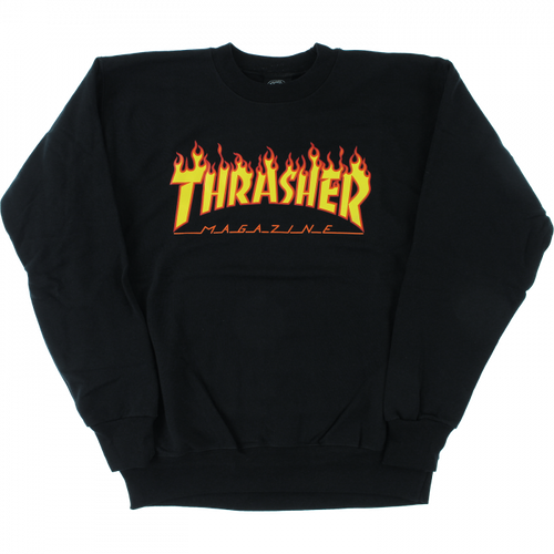 THRASHER | Flame Logo Crew Neck Sweatshirt | Black