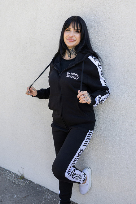 BEAUTIFUL DISASTER | Punk Princess Zip Hoodie | Blk/Wht