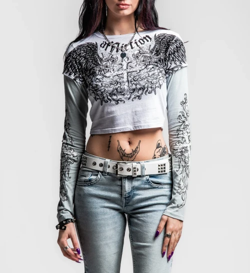 AFFLICTION | Ominous Shadow 2Fer Long Sleeve | White/Ultimate Grey