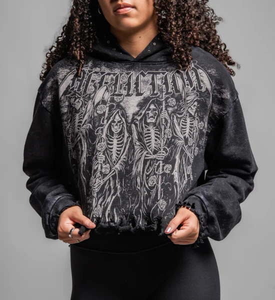 AFFLICTION | Requiem Frost L/S Crop Hoodie | Black Lava Wash