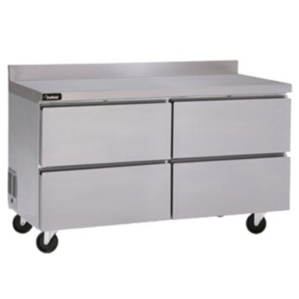 Comptoir de travail réfrigéré de 48" à 4 tiroirs avec dosseret de 4"