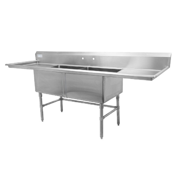 Évier 2 bassins de 24" x 24" x 14" en acier inoxydable - 2 égouttoirs de 24"