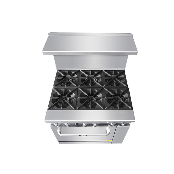 Cuisinière 36 po 6 feux avec roues et dosseret bas Gaz  Naturel