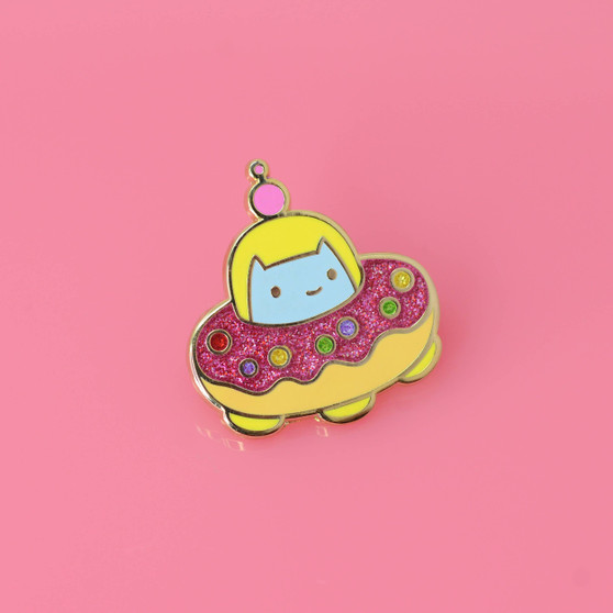 Commander Kitty Donut Space Ship Enamel Pin