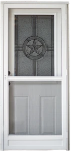 925 Series Cordell Combination Door Heavy Duty Size 36"X76" 2 Panel Style Texas Star Decorative Glass with Standard Storm