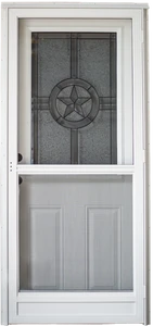 925 Series Cordell Combination Door Heavy Duty Size 34"X76" 2 Panel Style Texas Star Decorative Glass with Standard Storm