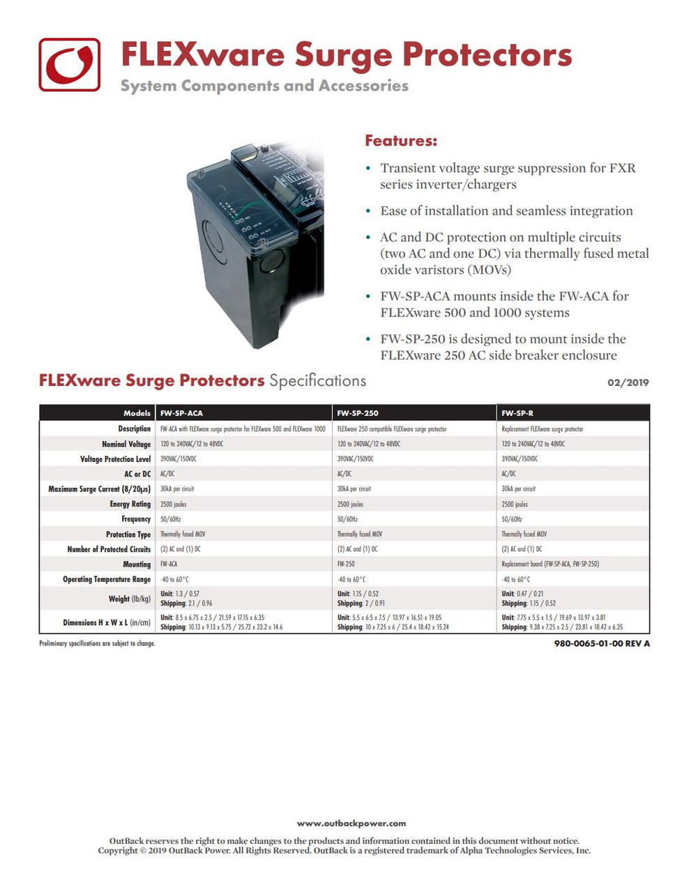Stellavolta: OutBack PowerFW-SP-R FLEXware Surge Protector