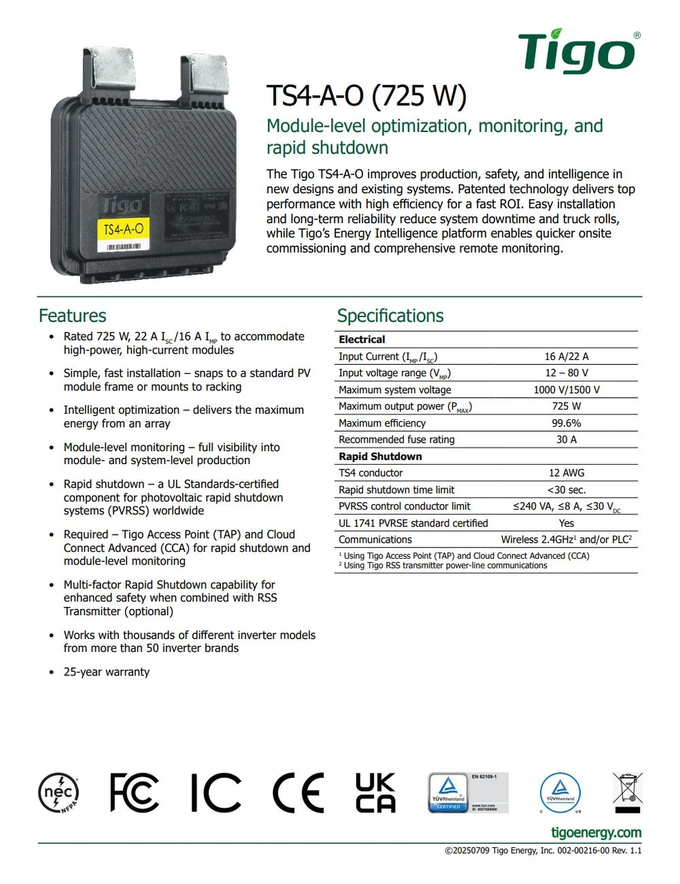Tigo Optimiser TS4-A-O | BHC Distributors