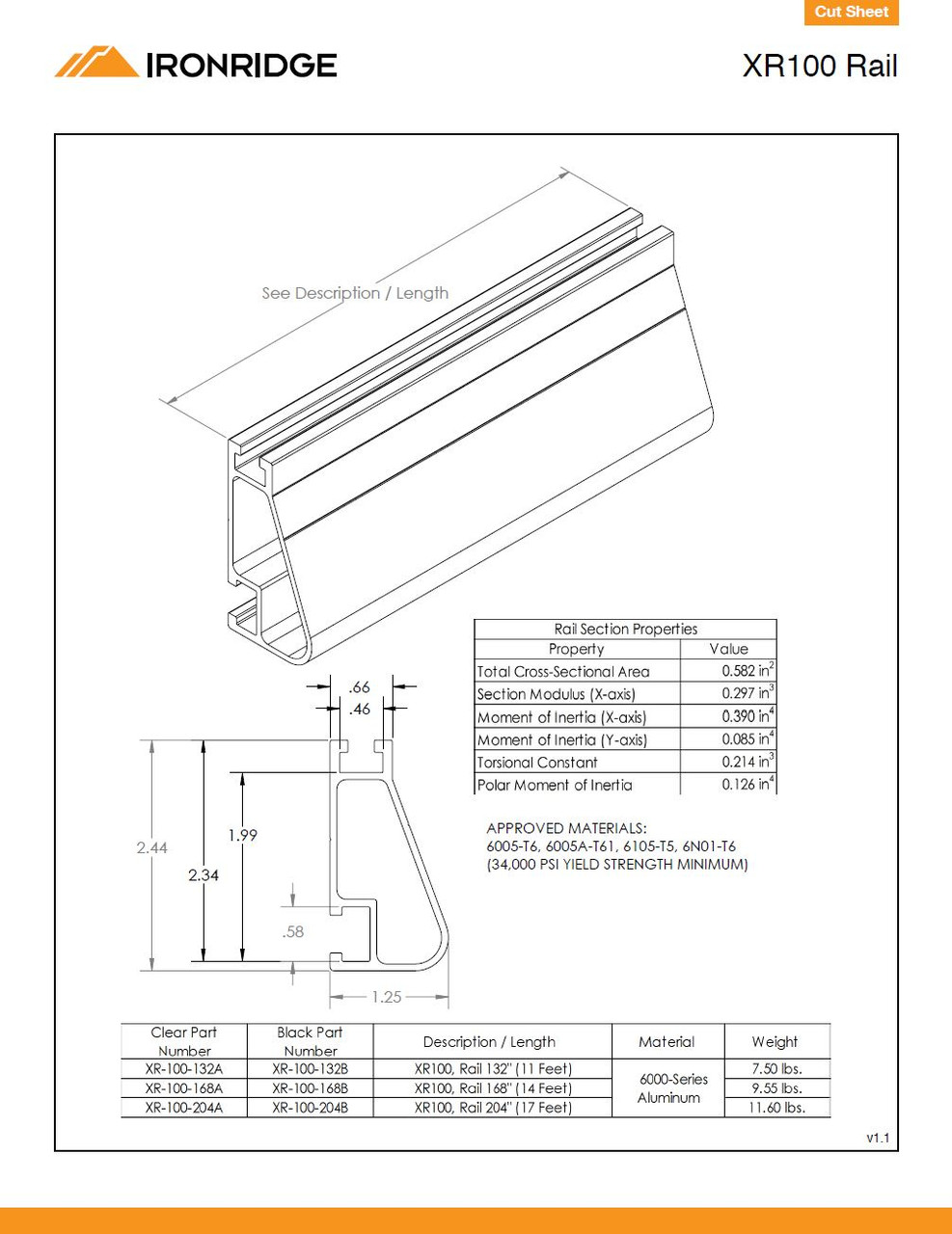 Stellvolta: IronRidge XR-100-168B Solar Rail XR100 Black PRE-CUT