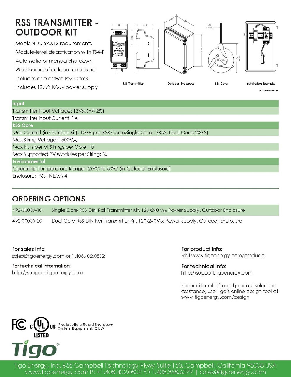 Stellavolta Tigo 4920000051 RSS Transmitter Kit Single Core Outdoor