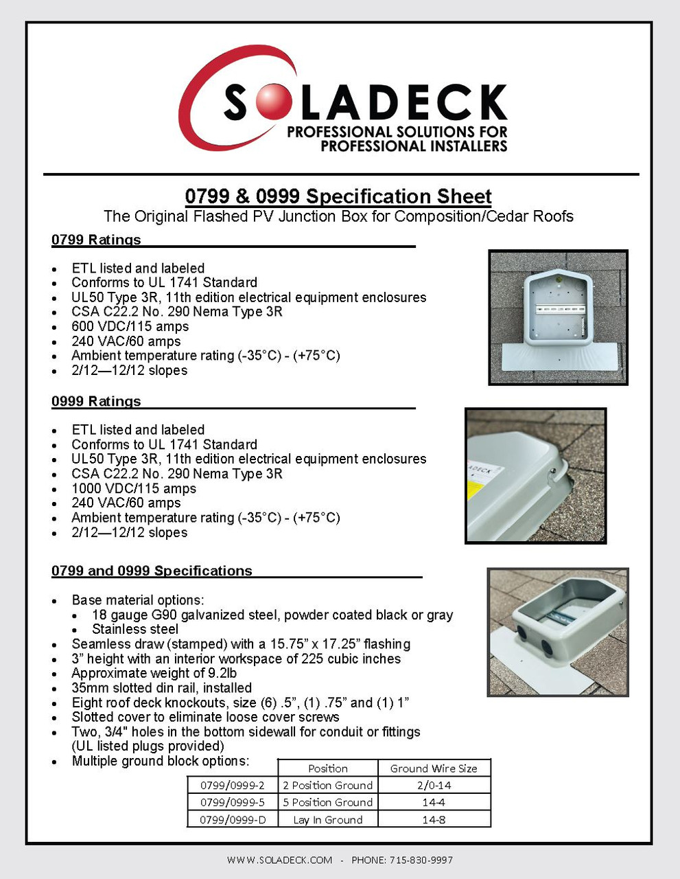 Stellavolta: SolaDeck 0799-5B UL 50 Type 3R Flashed PV Junction Box