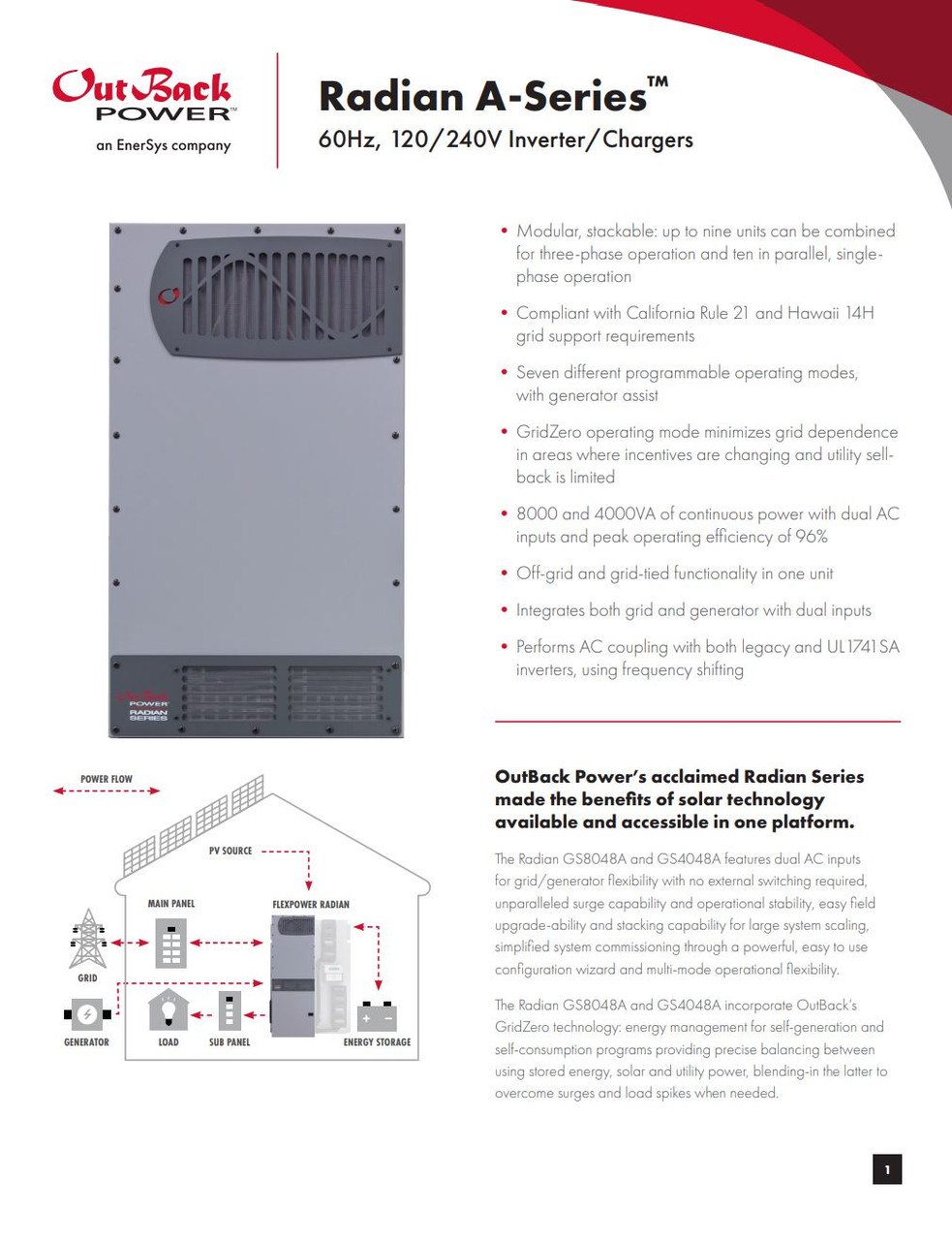 Stellavolta: OutBack Power GS8048A-01 Radian Series 8kW Inverter