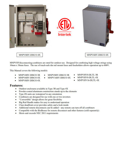 MidNite Solar MNPV8HV-DISCO 3R Disconnecting Combiner