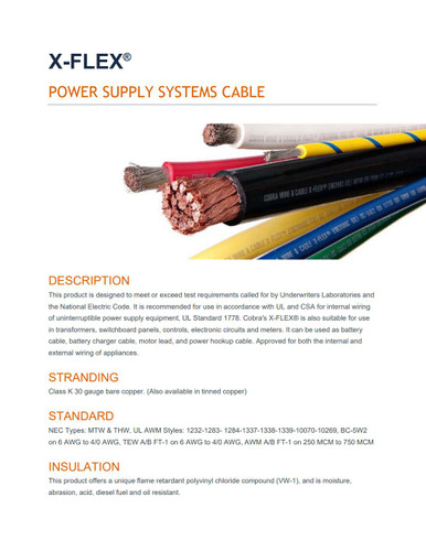 MidNite Solar MNXFLEX4/0-W120 Battery Cable with White