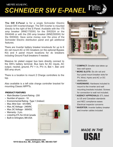 MidNite Solar MNE250SW E-Panel Schneider Electric Conext SW