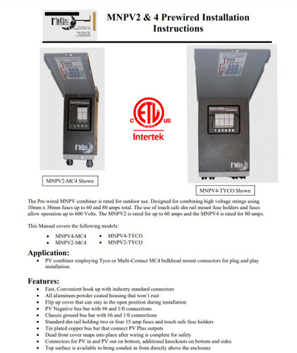 MidNite Solar MNPV4-MC4-LV Pre-Wired Combiner 3R
