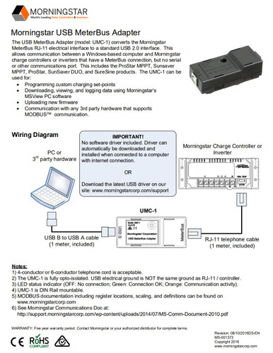 Morningstar UMC-1 USB MeterBus Adapter