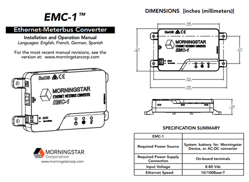 Morningstar EMC-1 Ethernet MeterBus Converter