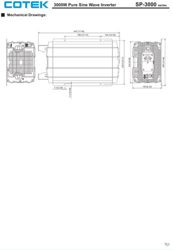 Cotek SP-3000-112 Pure Sine Wave Inverter 12VDC 120VAC