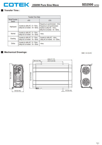 Cotek SD2500-112 GFCI Pure Sine Wave Inverter 120VAC 12VDC