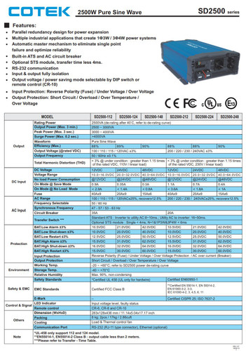 Cotek SD2500-148 GFCI Pure Sine Wave Inverter 120VAC 48VDC