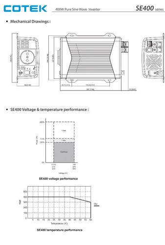 Cotek SE400-148 Pure Sine Wave Inverter 120VAC 48VDC 400W