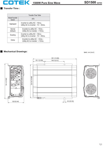 Cotek SD1500-148 GFCI Pure Sine Wave Inverter 48VDC 120VAC