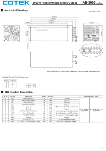 Cotek AE-3000-60 Switching Mode Power Supply 60VDC 3000W
