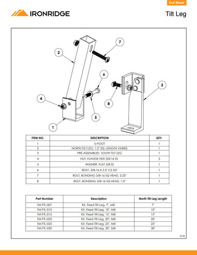 IronRidge TM-FTL-010 Fixed Tilt Leg, Mill 10 Inch