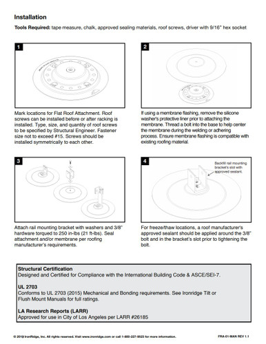 IronRidge FRA-M60K-CA-W1 Flat Roof Attachment, Membrane
