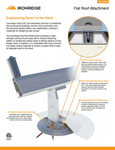 IronRidge FRA-M60T-GF-W1 Flat Roof Attachment, Membrane
