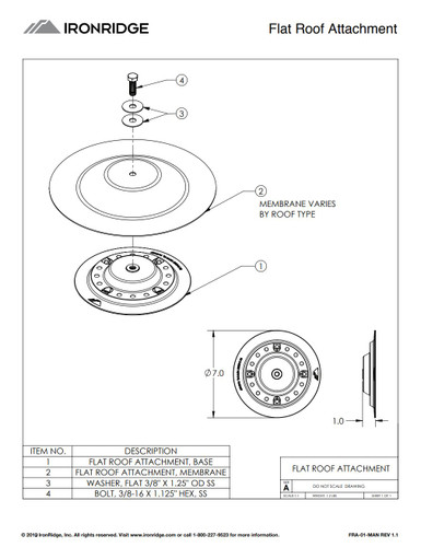 IronRidge FRA-M60T-JM-W1 Flat Roof Attachment, Membrane
