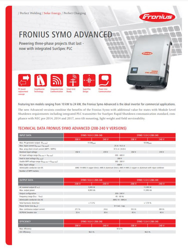 Fronius 4,210,093,801 Symo Advanced 20.0-3 480VAC 20kW