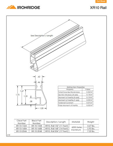 IronRidge XR-10-204B Rail XR10 17FT Black