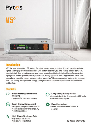 PYTES Energy V5° LFP Battery 5.12kW 100Ah 48VDC