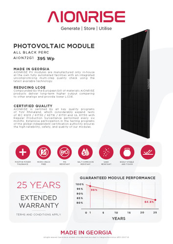 AIONRISE AION72G1 Monocrystalline PERC Solar Panel 395W