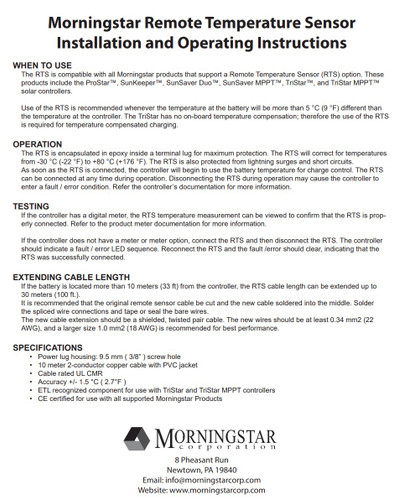 Morningstar RTS Remote Temperature Sensor
