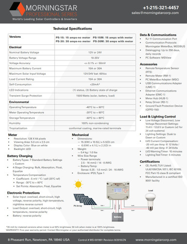 Morningstar PS-15 ProStar Solar Controller 15A